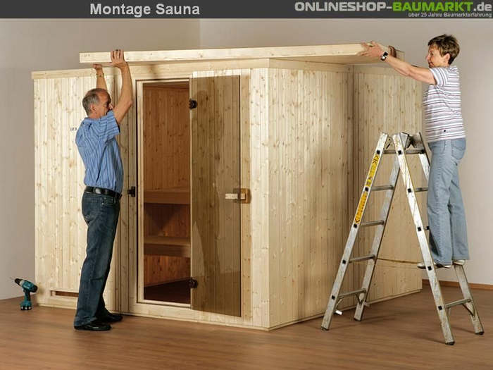 Montage Sauna Aurel mit Dachkranz (Deutschland)