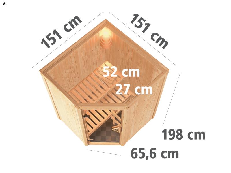 Nanja - Karibu Sauna Plug & Play inkl. 3,6 kW-Ofen - ohne Dachkranz -
