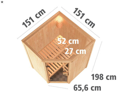 Nanja - Karibu Sauna Plug & Play inkl. 3,6 kW-Ofen - ohne Dachkranz -
