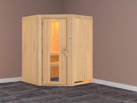 Nanja - Karibu Sauna Plug & Play ohne Ofen - ohne Dachkranz - Energiespartür