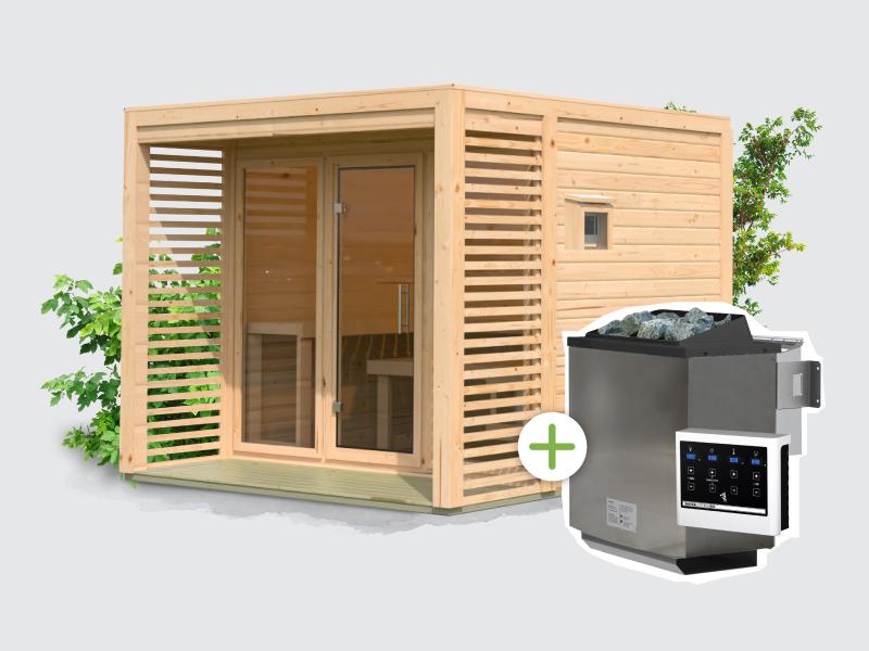 Osb samrt choice Saunahaus Patio 3, 38 mm naturbelassen -inkl. 9 kW Bioofen ext. Steuerung- inkl. Da