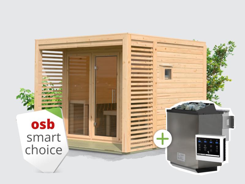 Osb samrt choice Saunahaus Patio 3, 38 mm naturbelassen -inkl. 9 kW Bioofen ext. Steuerung- inkl. Da