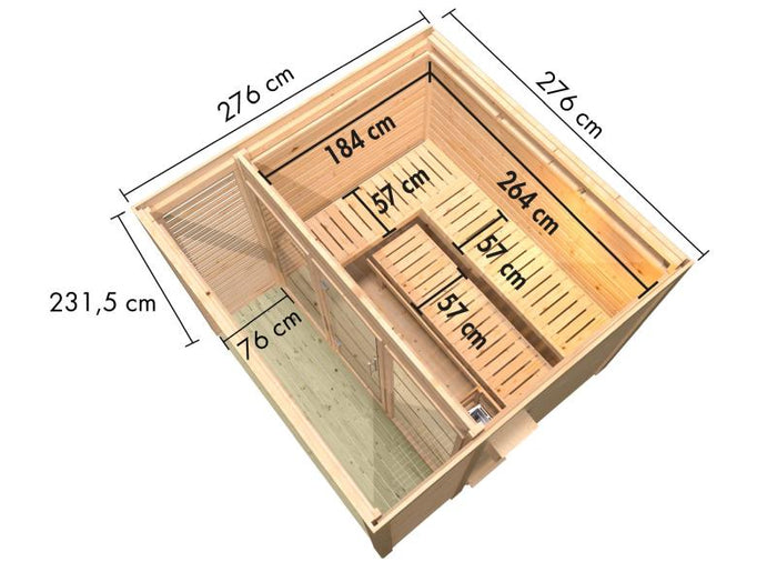 Osb samrt choice Saunahaus Patio 3, 38 mm naturbelassen -inkl. 9 kW Bioofen ext. Steuerung- inkl. Da