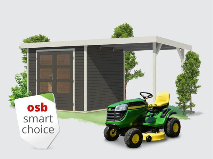 Osb smart choice Hybrid Gartenhaus Woodtallic 3 B terragrau/weiß, im Set mit Fußboden,  inkl. 2,35 m
