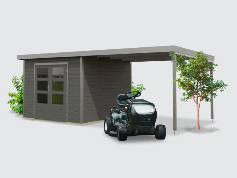 Osb smart choice Hybrid Gartenhaus Woodtallic B, terragrau/staubgrau im Set mit Fußboden, inkl. 3 m 