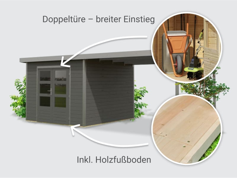 Osb smart choice Hybrid Gartenhaus Woodtallic B, terragrau/staubgrau im Set mit Fußboden, inkl. 3 m 