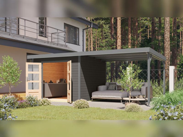 Osb smart choice Hybrid Gartenhaus Woodtallic B, terragrau/staubgrau im Set mit Fußboden, inkl. 3 m 