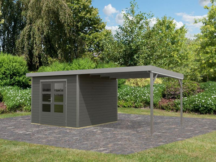 Osb smart choice Hybrid Gartenhaus Woodtallic B, terragrau/staubgrau im Set mit Fußboden, inkl. 3 m 