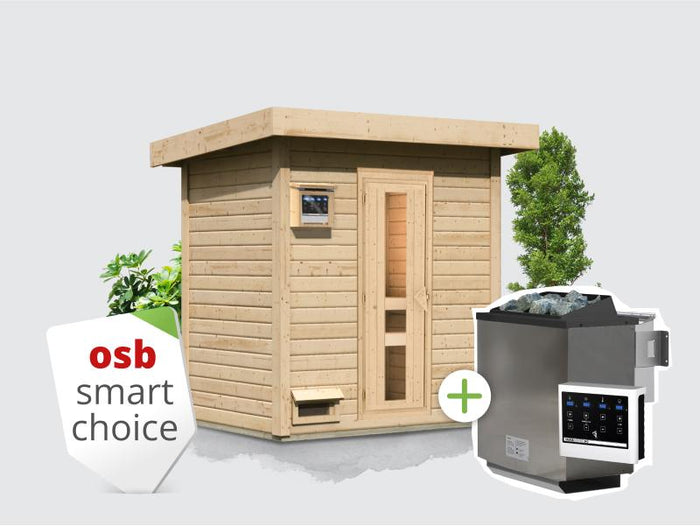 Osb smart choice Saunahaus Hella 1  38 mm - inkl. 9 kW Bioofen ext. Steuerung - inkl. Dacheindeckung
