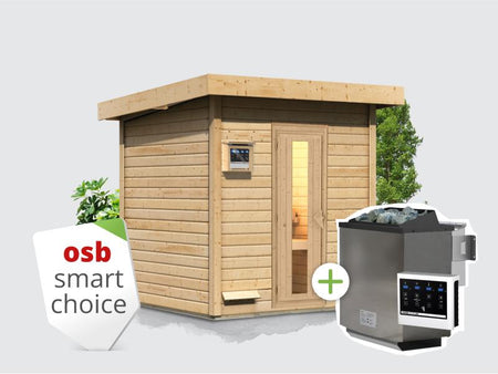 Osb smart choice Saunahaus Hella 2  38 mm - inkl. 9 kW Bioofen ext. Steuerung - mit Dacheindeckung u
