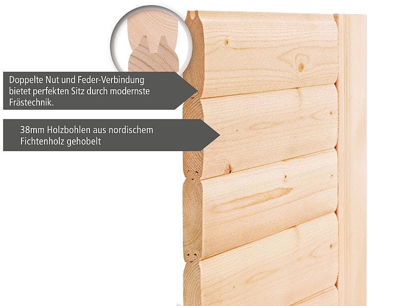Osb smart choice Saunahaus Hella 2  38 mm - inkl. 9 kW Ofen ext. Steuerung - mit Dacheindeckung und