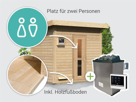 Osb smart choice Saunahaus Hella 3  38 mm - inkl. 9 kW Ofen ext. Steuerung - inkl. Dacheindeckung un