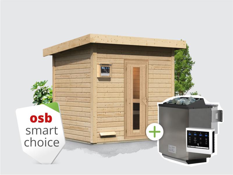 Osb smart choice Saunahaus Hella 3  38 mm - inkl. 9 kW Bioofen ext. Steuerung - inkl. Dacheindeckung