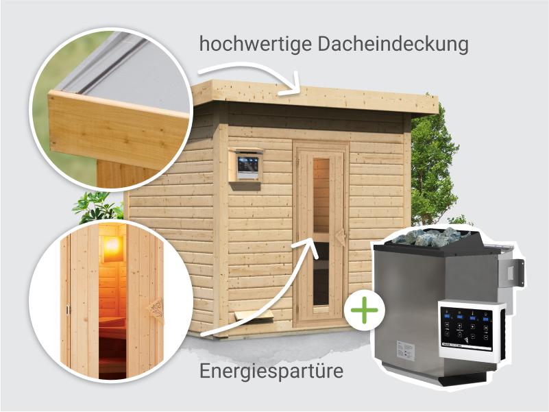 Osb smart choice Saunahaus Hella 3  38 mm - inkl. 9 kW Bioofen ext. Steuerung - inkl. Dacheindeckung
