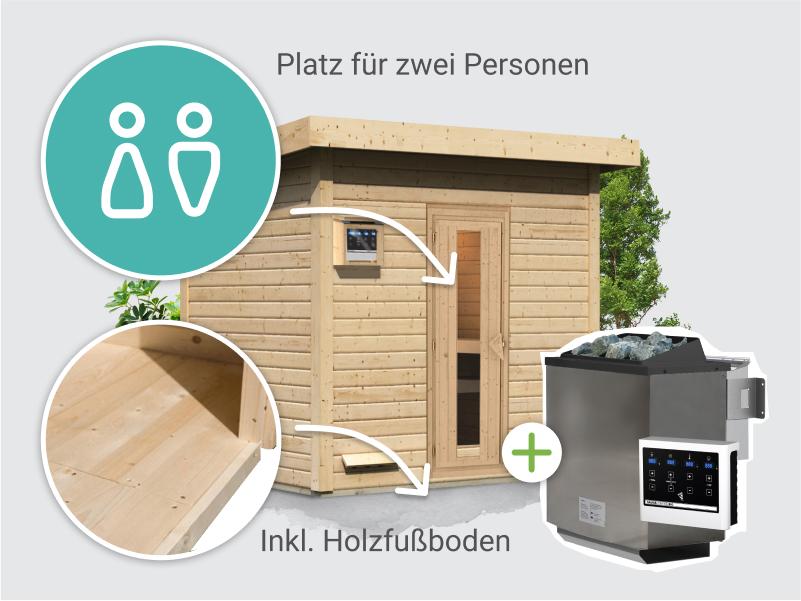 Osb smart choice Saunahaus Hella 3  38 mm - inkl. 9 kW Bioofen ext. Steuerung - inkl. Dacheindeckung