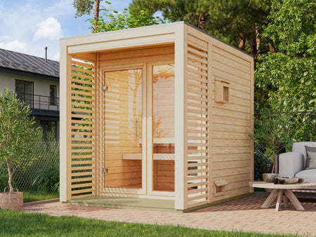 Osb smart choice Saunahaus Patio 1, 38 mm naturbelassen -inkl. 9 kW Ofen ext. Steuerung- inkl. Dache