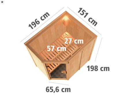 Saja - Karibu Sauna Plug & Play 3,6 kW Ofen, ext. Steuerung - ohne Dachkranz - Energiespartür