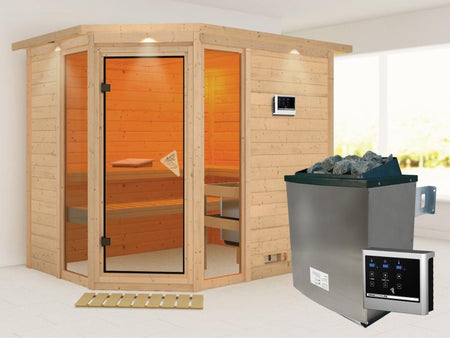 Sinai 3 - Karibu Sauna inkl. 9-kW-Ofen - mit Dachkranz -