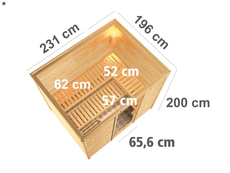 Sonara - Karibu Sauna inkl. 9-kW-Ofen - ohne Dachkranz -