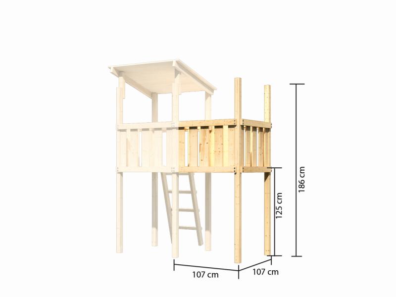 Spielturm Anna + Rutsche rot + Anbauplattform + Kletterwand