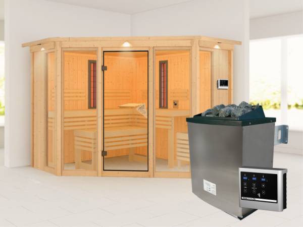 Karibu Multifunktions-Sauna Asta mit Dachkranz, 9 kW Ofen und Infrarotstrahler Karibu Multifunktions-Sauna Asta mit Dachkranz, 9 kW Ofen und Infrarotstrahler