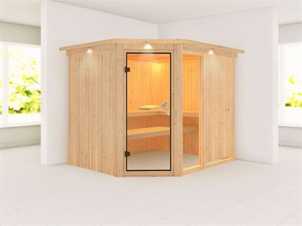Fiona 3 - Karibu Sauna ohne Ofen - mit Dachkranz - Fiona 3 - Karibu Sauna ohne Ofen - mit Dachkranz -