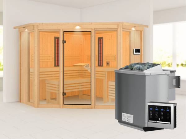 Karibu Multifunktions-Sauna Asta mit Dachkranz, 9 kW Bioofen und Infrarotstrahler Karibu Multifunktions-Sauna Asta mit Dachkranz, 9 kW Bioofen und Infrarotstrahler