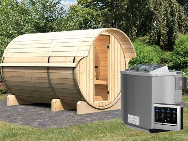 Karibu Fass - Sauna 3 42 mm inkl. 9-kW-Bioofen - Saunahaus Karibu Fass - Sauna 3 42 mm inkl. 9-kW-Bioofen - Saunahaus