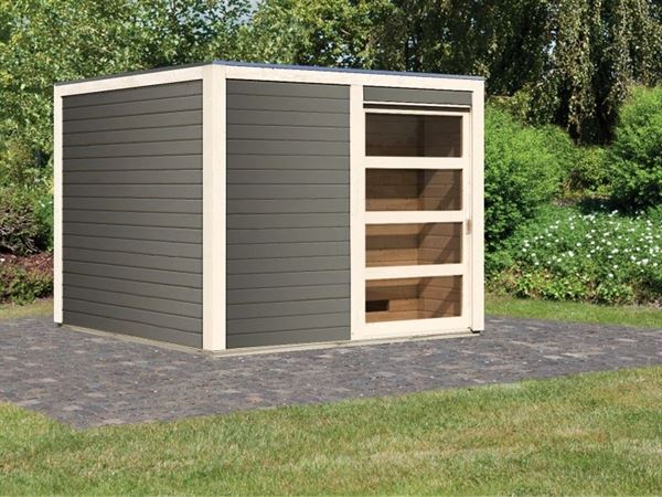 Karibu Aktions- Saunahaus OSB III in terragrau (baugleich Cuben)- ohne Ofen Karibu Aktions- Saunahaus OSB III in terragrau (baugleich Cuben)- ohne Ofen