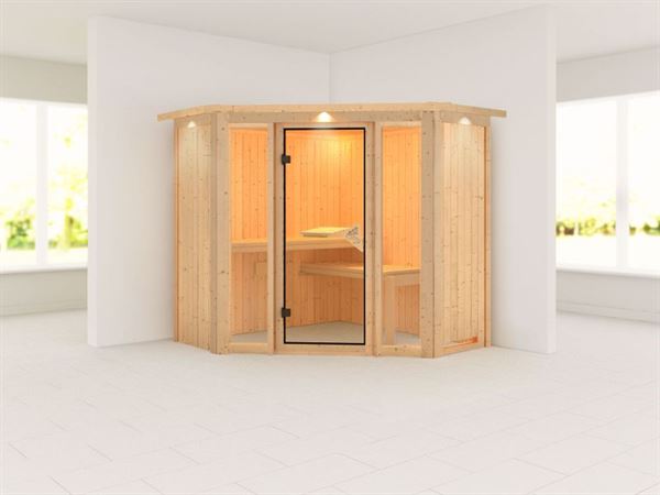 Flora 1 - Karibu Sauna ohne Ofen - mit Dachkranz - Flora 1 - Karibu Sauna ohne Ofen - mit Dachkranz -