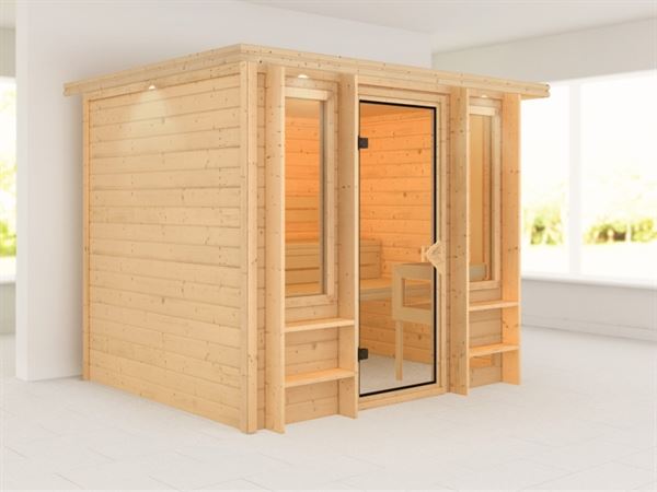 Karibu Sauna Ilona mit Dachkranz 40 mm Premium- ohne Ofen Karibu Sauna Ilona mit Dachkranz 40 mm Premium- ohne Ofen