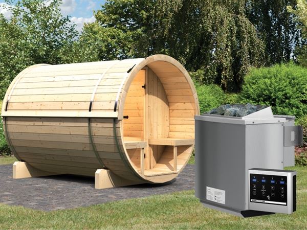 Karibu Fass - Sauna 2 42 mm inkl. 9-kW-Bioofen - Saunahaus Karibu Fass - Sauna 2 42 mm inkl. 9-kW-Bioofen - Saunahaus