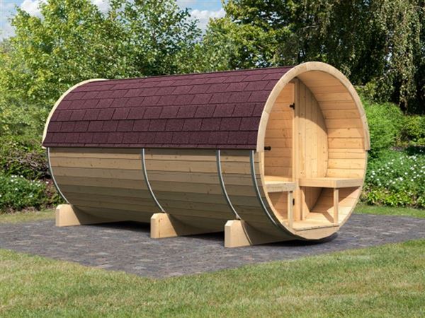 Karibu Fass - Sauna 4 42 mm ohne Ofen - Sparset - inkl. Dachschindeln Karibu Fass - Sauna 4 42 mm ohne Ofen - Sparset - inkl. Dachschindeln