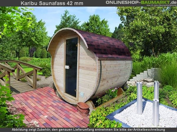 Karibu Fass - Sauna 1 42 mm ohne Ofen - Sparset - inkl. Dachschindeln Karibu Fass - Sauna 1 42 mm ohne Ofen - Sparset - inkl. Dachschindeln