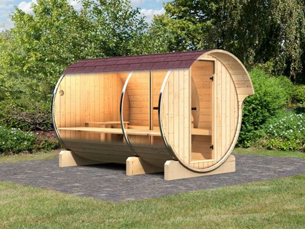 Karibu Fass - Sauna 3 42 mm ohne Ofen - Sparset - inkl. Dachschindeln Karibu Fass - Sauna 3 42 mm ohne Ofen - Sparset - inkl. Dachschindeln