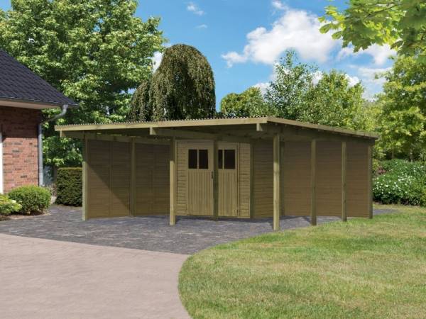 Karibu Doppelcarport ECO mit integriertem Abstellraum 1 und Wände Karibu Doppelcarport ECO mit integriertem Abstellraum 1 und Wände